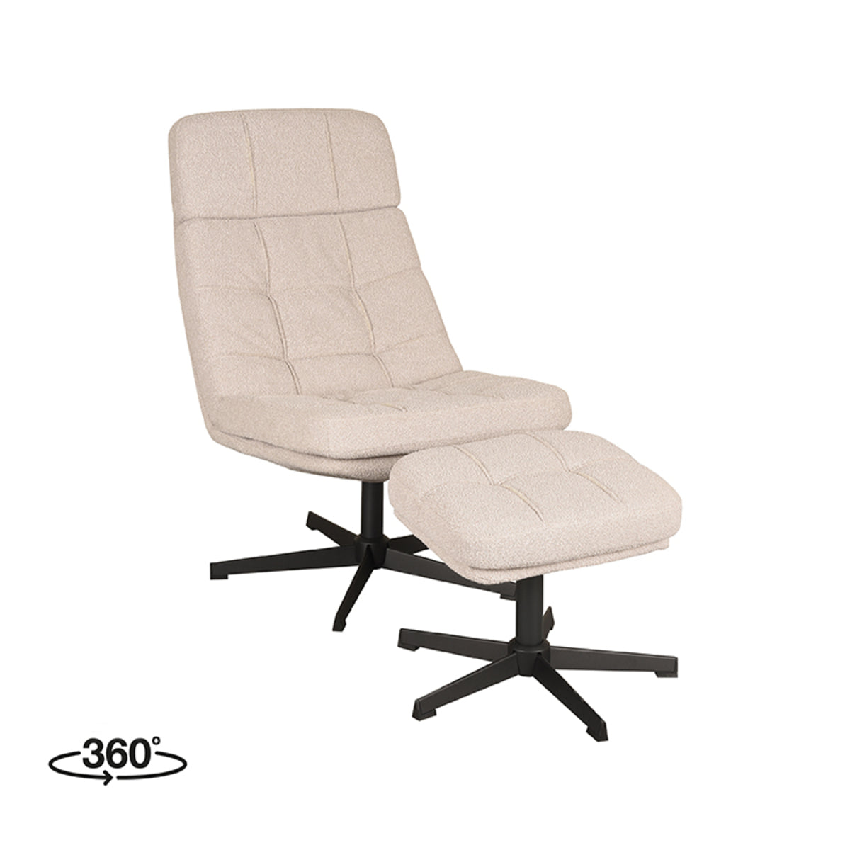 Draaifauteuil Alvar + Ottomane - Naturel - Bouclé