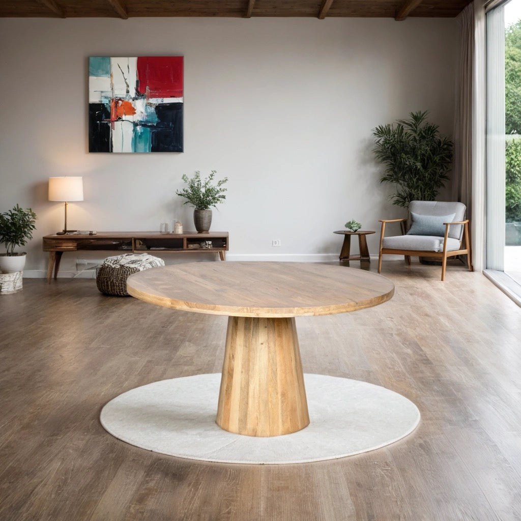 RONDE EETTAFEL - 100cm -  Mango - KEGELONDERSTEL - MANGOHOUT