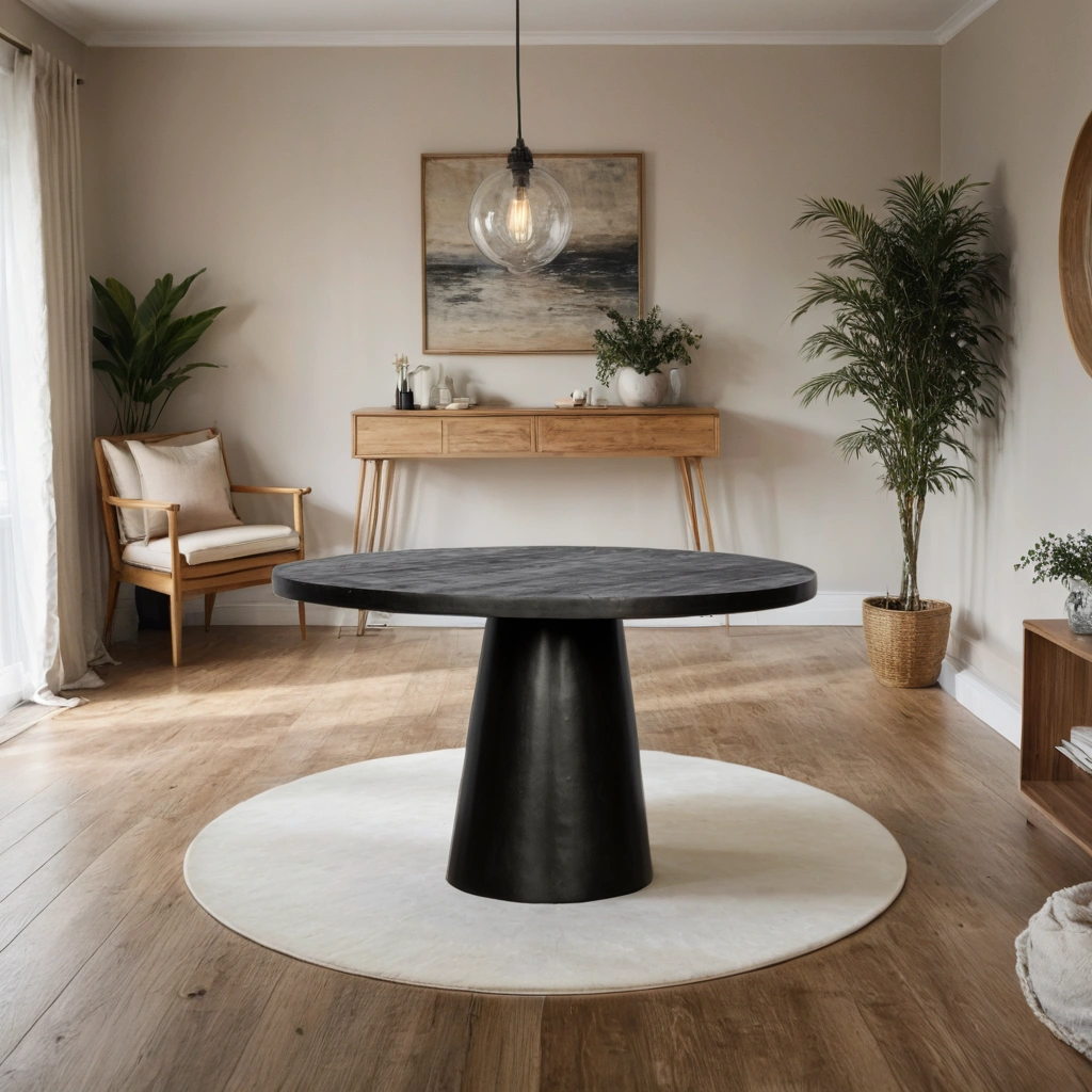 RONDE EETTAFEL - 100cm -  ZWART - KEGELONDERSTEL - MANGOHOUT