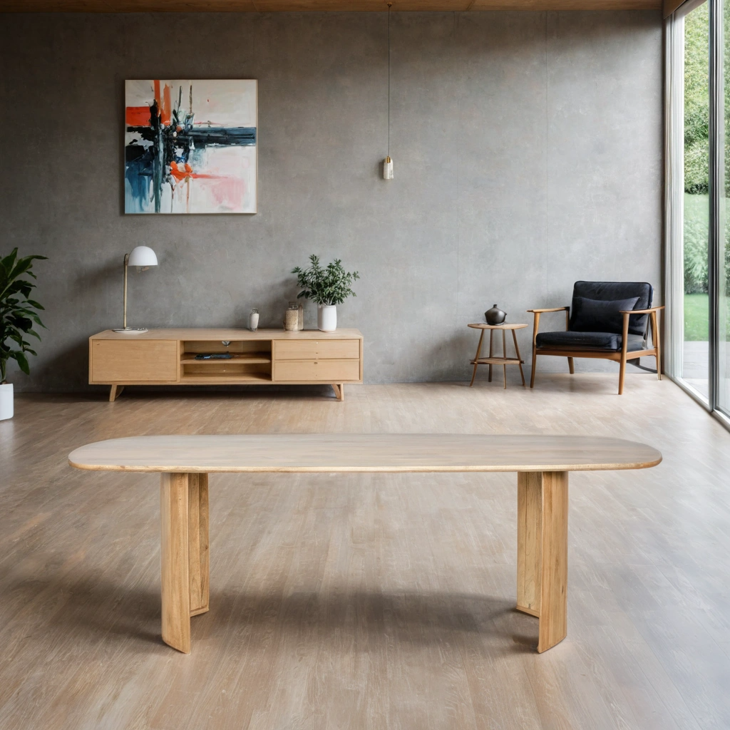 Deens Ovale Eettafel Japandi Halfrond – 160 cm – Naturel – Mangohout