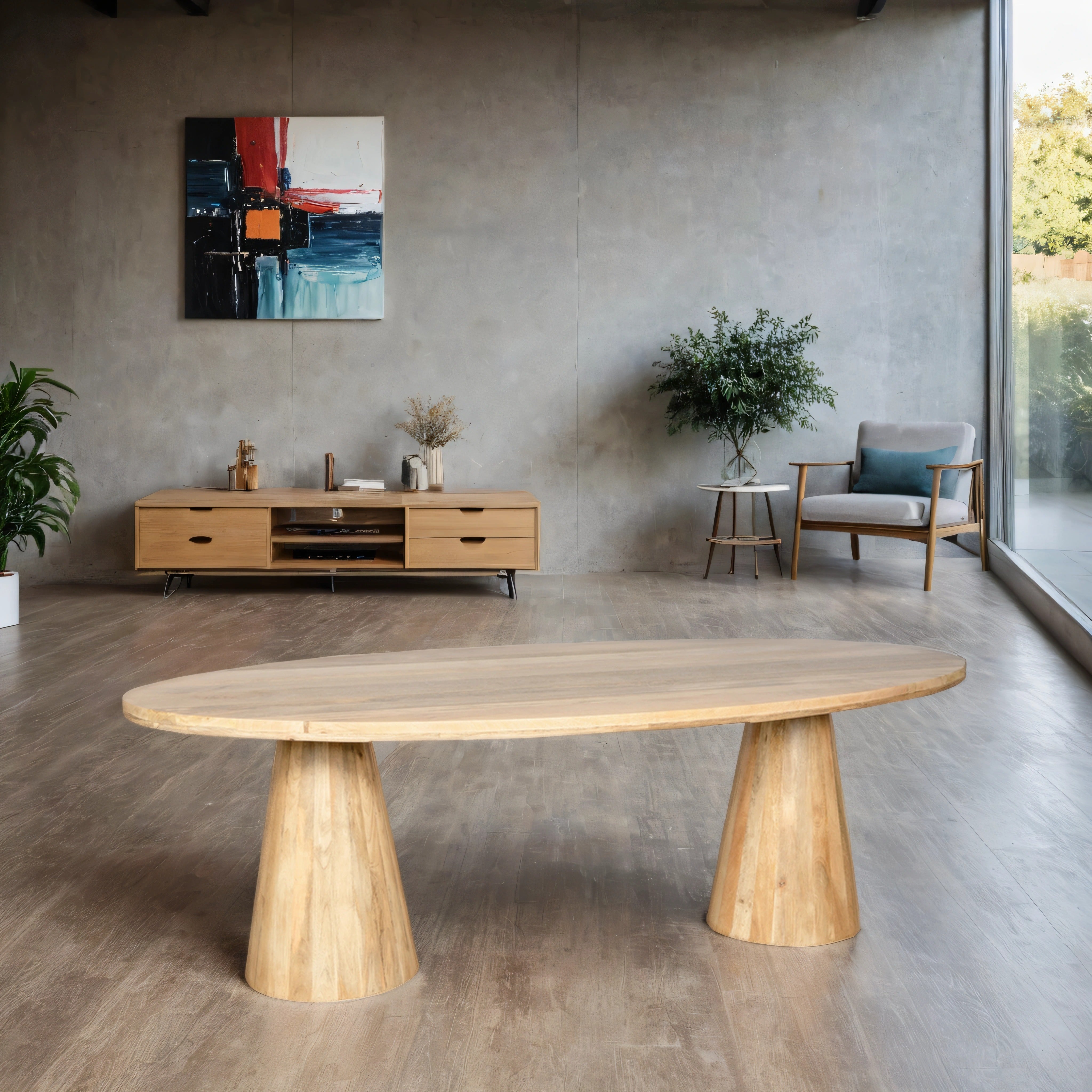 Ovale eettafel Tweekolompoten - 190 cm - naturel - Mangohout