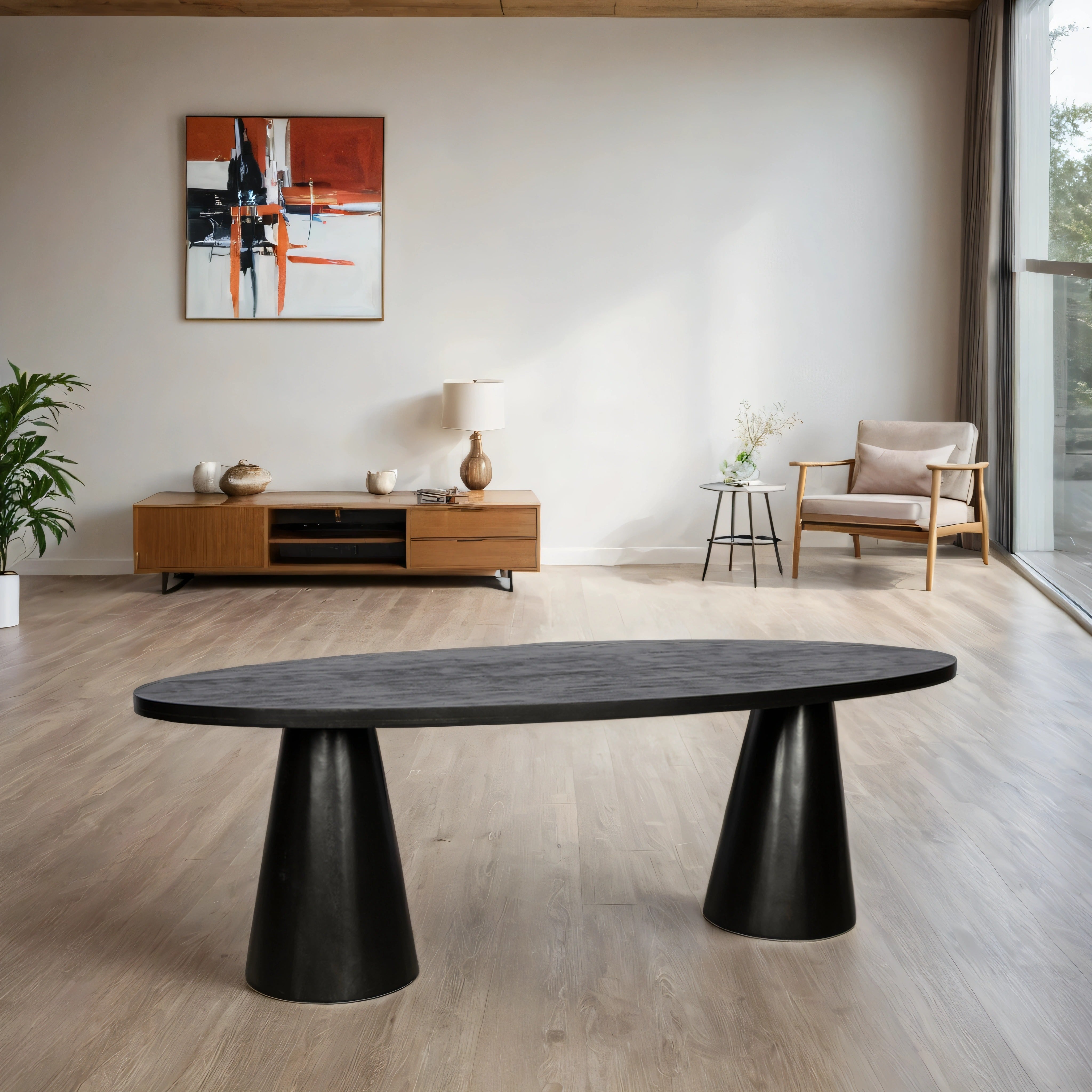 Ovale eettafel Tweekolompoten - 190 cm - zwart - Mangohout