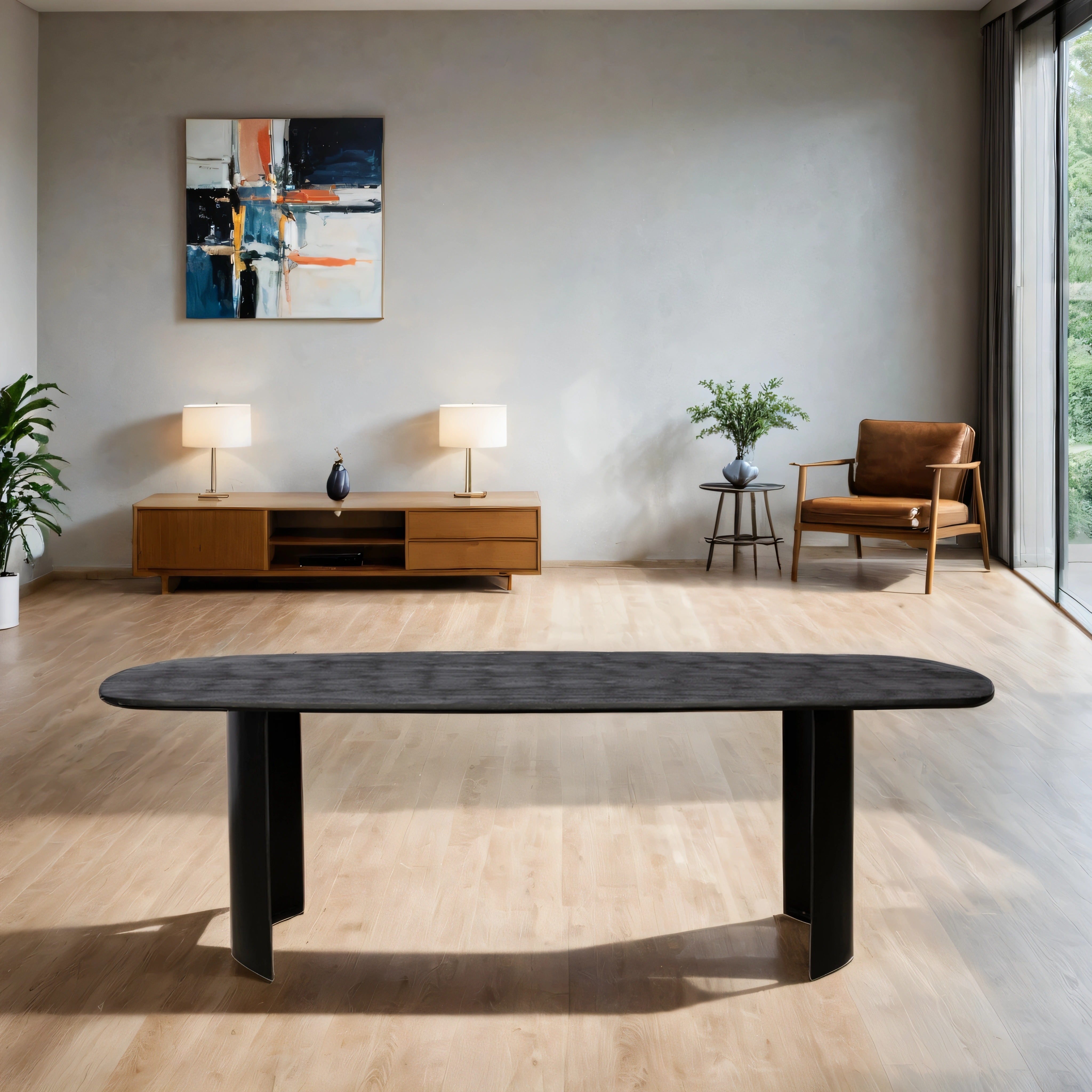 Deens Ovale Eettafel Japandi Halfrond – 160 cm – zwart – Mangohout
