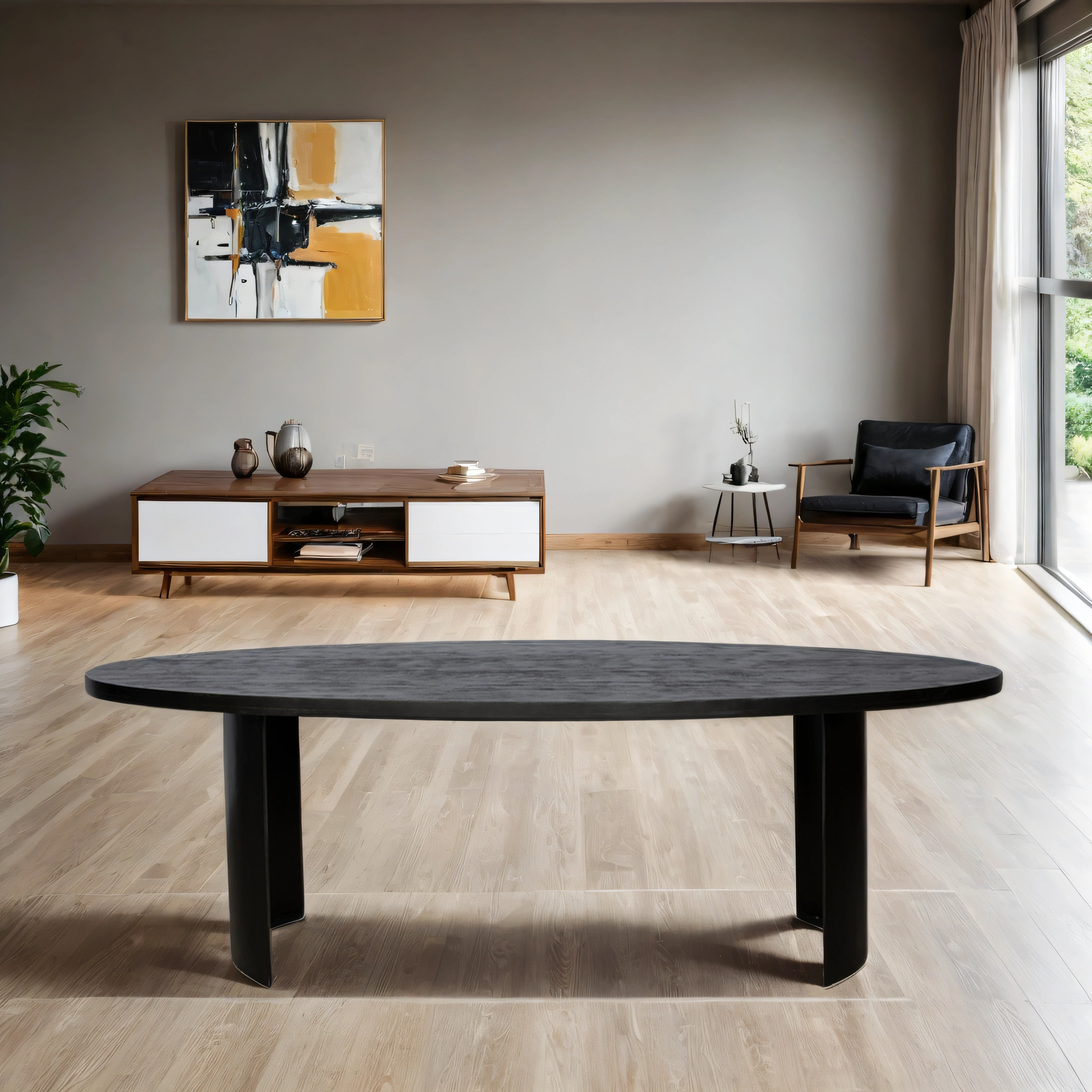 Ovale Eettafel Japandi Halfrond – 260 cm – zwart – Mangohout