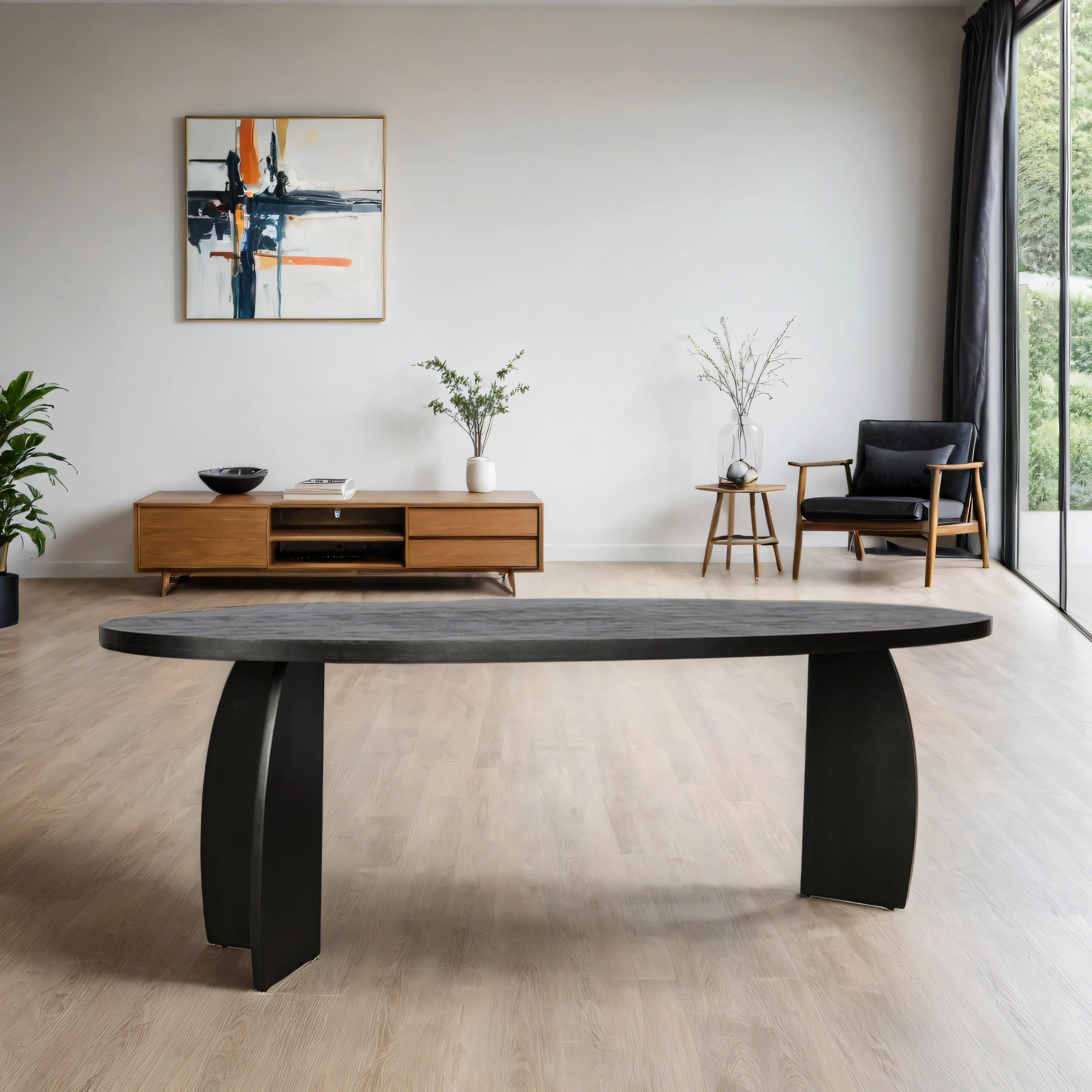 Ovale Eettafel Japandi Maan – 190 cm – Zwart – Mangohout