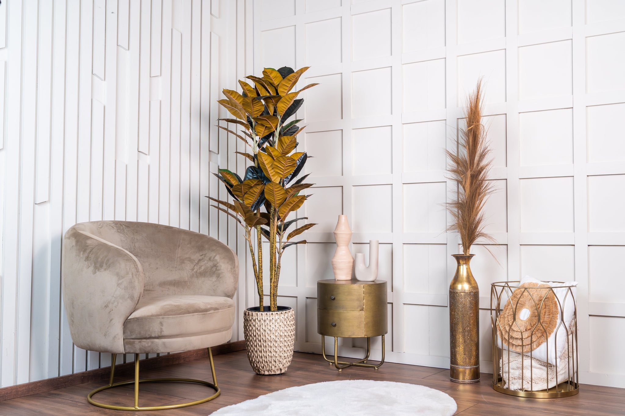 Rubberboom kunstplant 160 cm - Ficus elastica met 3 stammen