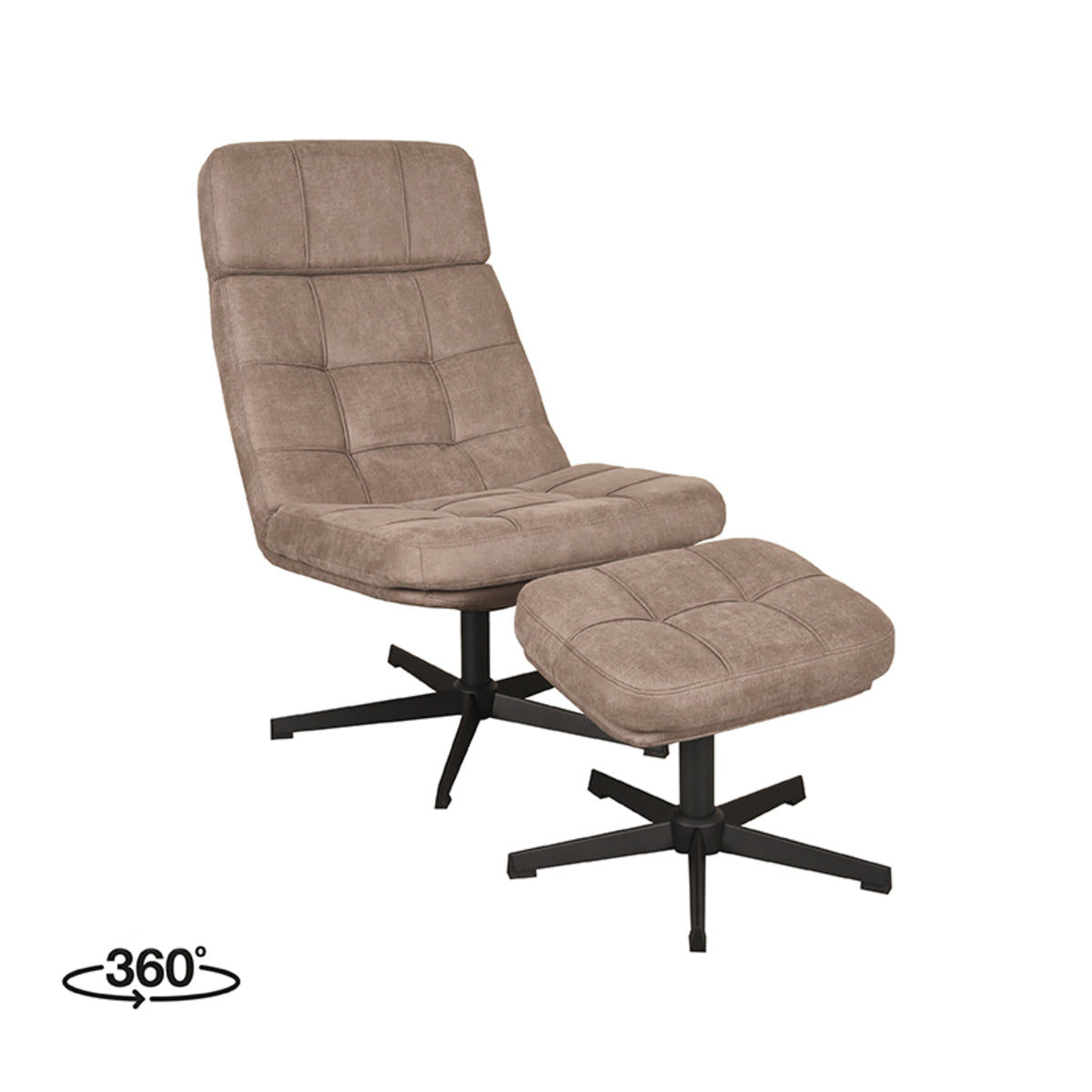 Relaxfauteuil Alvar + Ottomane - Taupe - Micro Suede