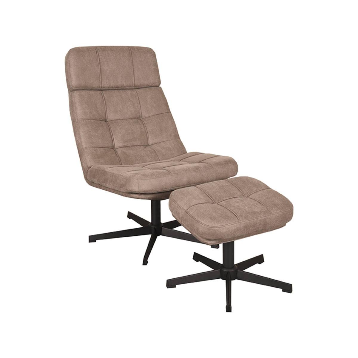 Relaxfauteuil Alvar + Ottomane - Taupe - Micro Suede