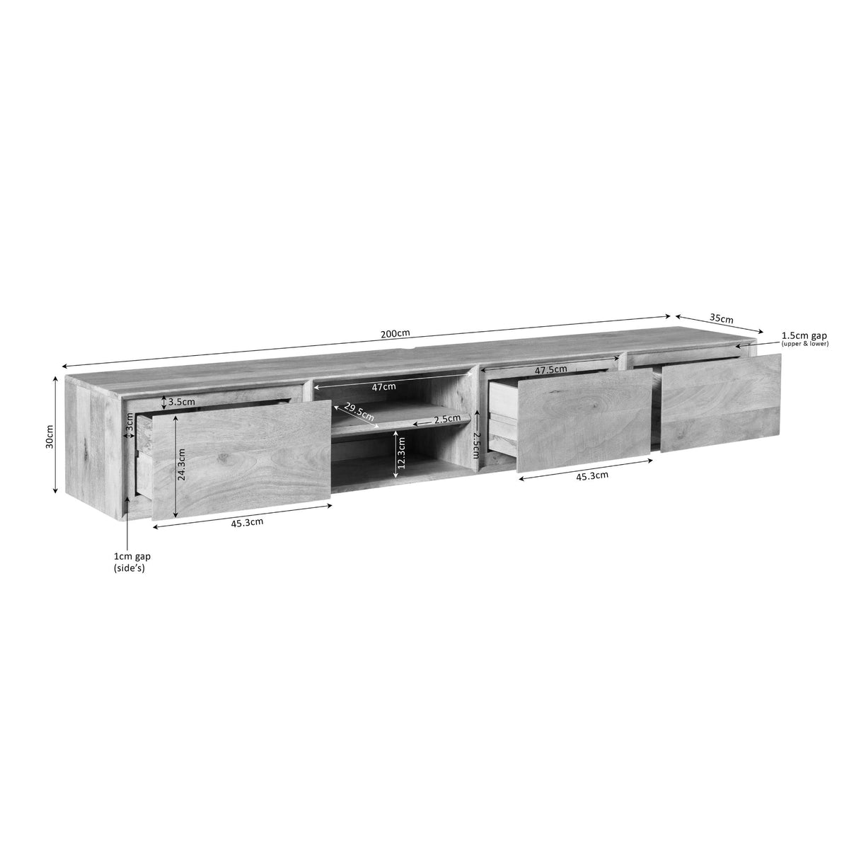 Zwevend tv meubel Ambiance Naturel | 200 cm