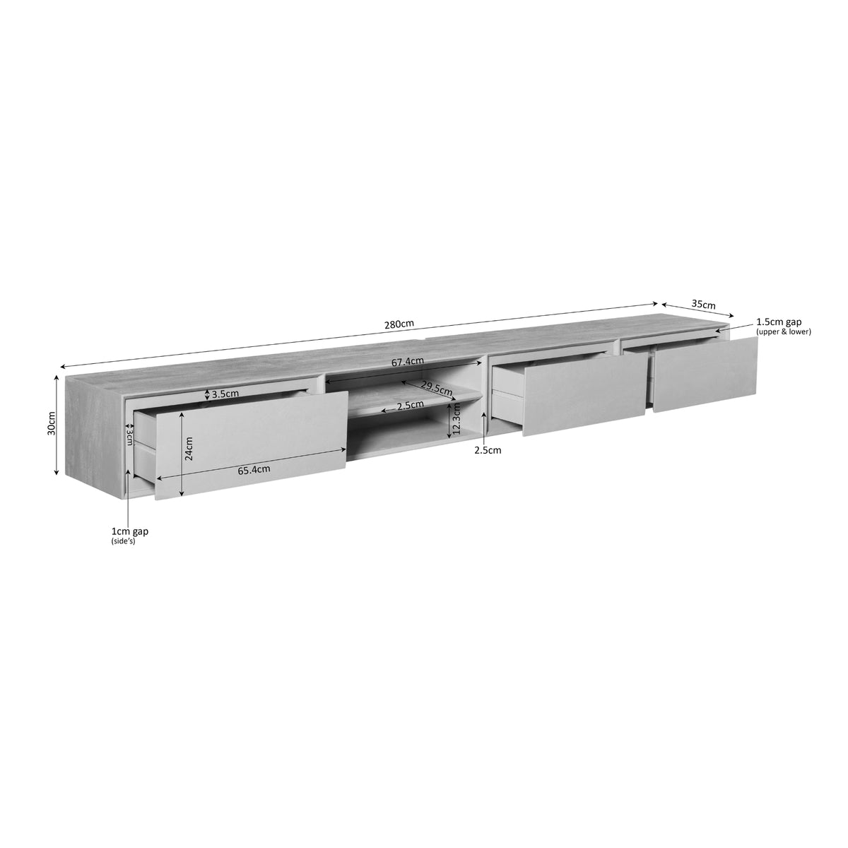 Zwevend tv meubel Ambiance Naturel | 280 cm