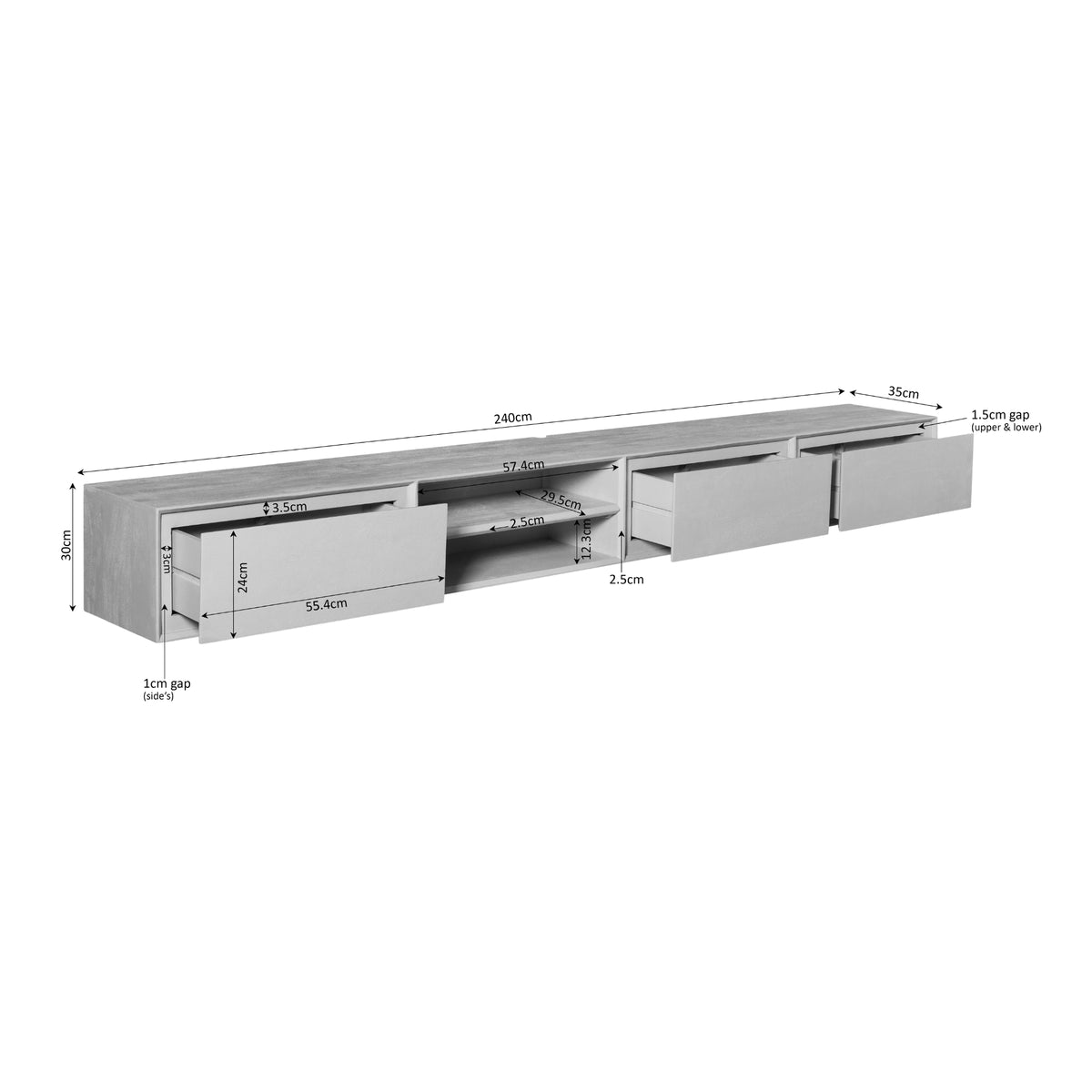 Zwevend tv meubel Ambiance Black | 240 cm
