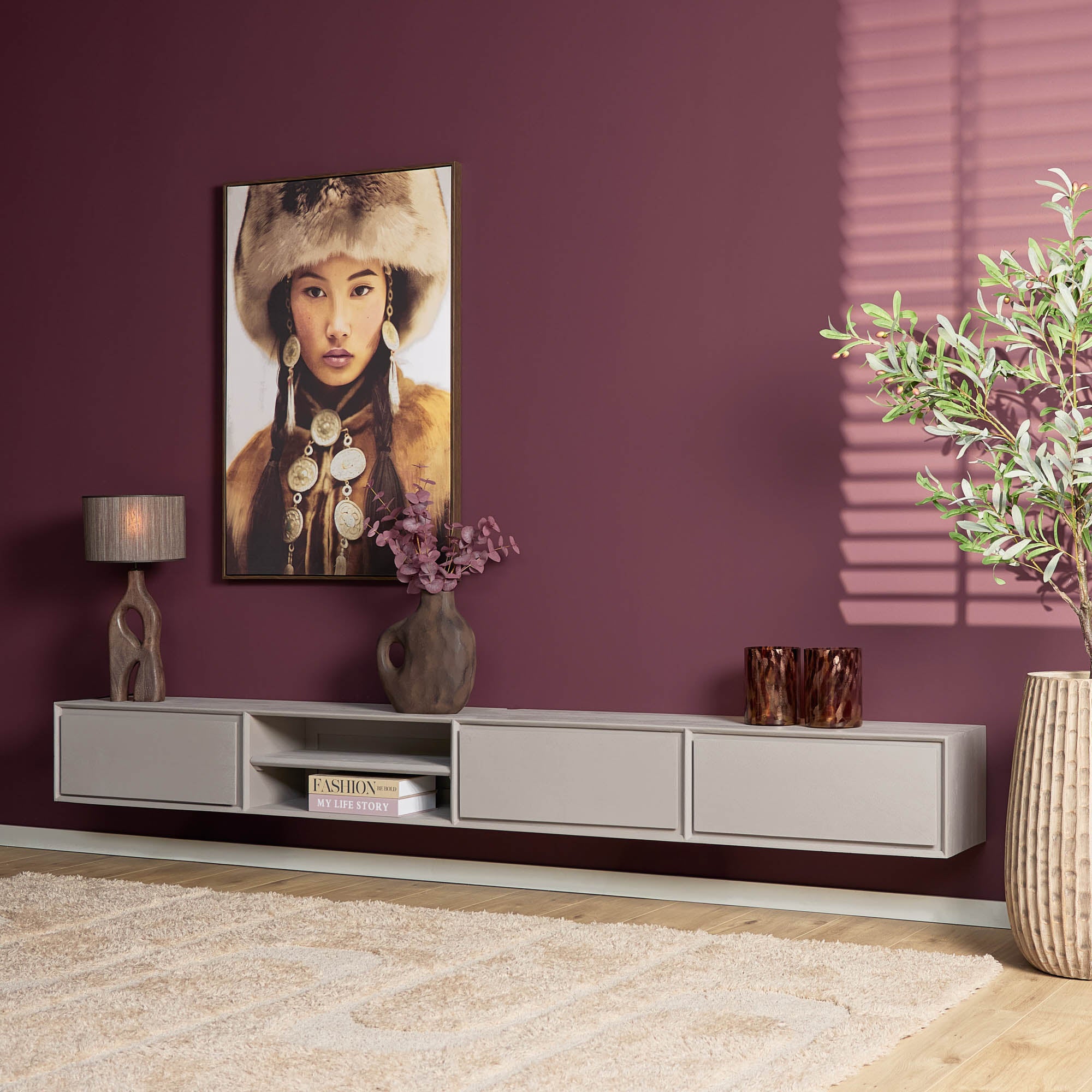 Zwevend tv meubel Ambiance Taupe | 280 cm
