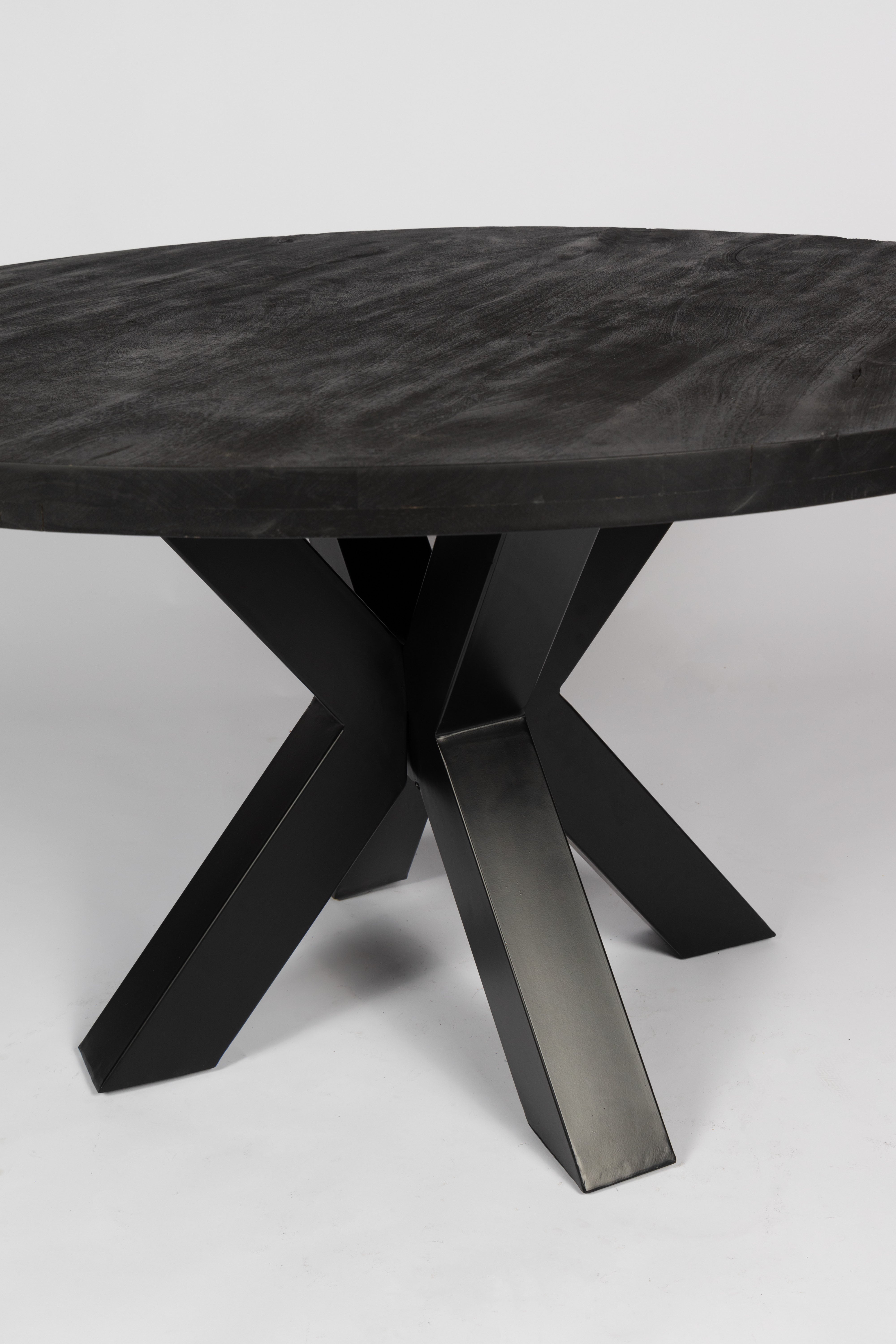 Table à manger ronde - 130 cm - Structure épaisse - Noir - Bois de manguier