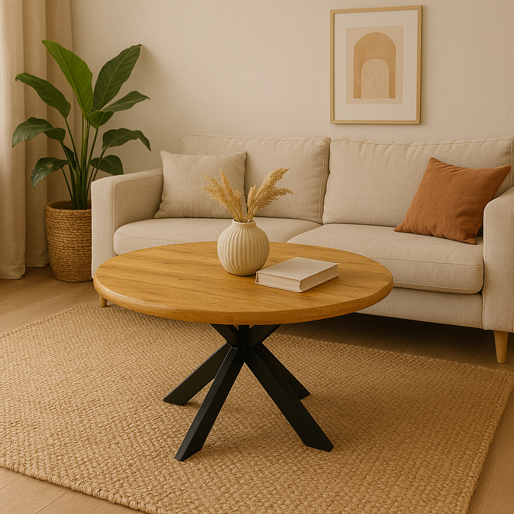Table basse ronde - 80 cm - Naturel - bord rond - Bois de manguier
