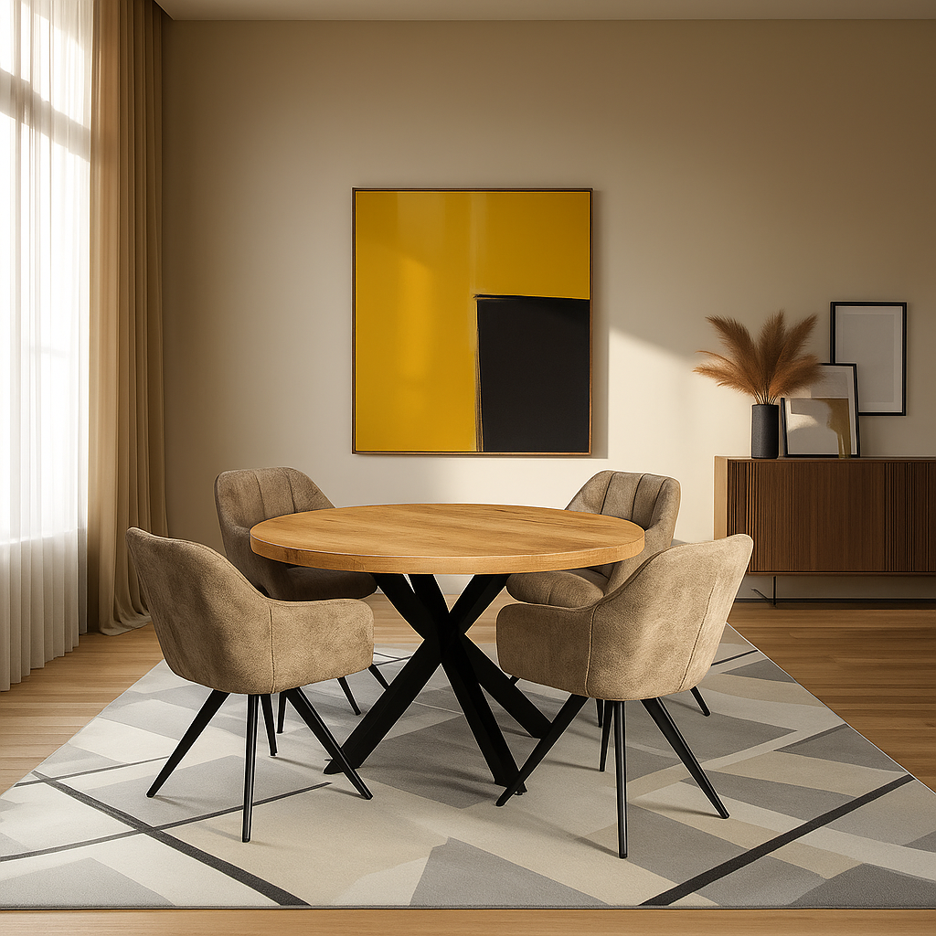 Combi Deal Naturel Ronde Eettafel + 4 Taupe Draaistoelen