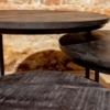 Salontafel set van 3 klein hout zwart rond detail