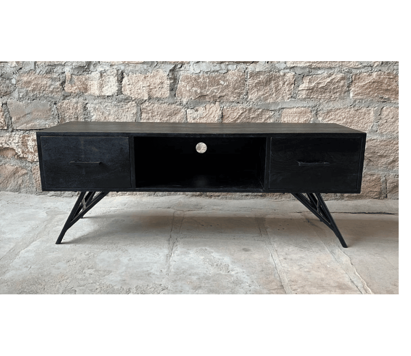 tv meubelen zwart met 2 laden en een handig gat voor de electrische draden