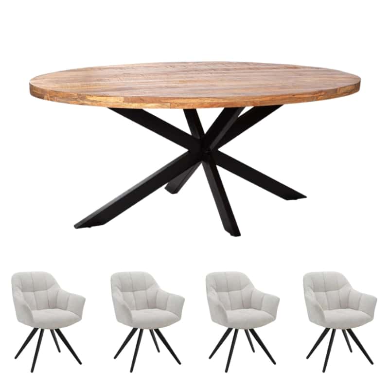 Combi Voordeel - Eettafel ovaal 190cm + set van 4 stoelen <h4 style="color: green;">Op Voorraad</h4>