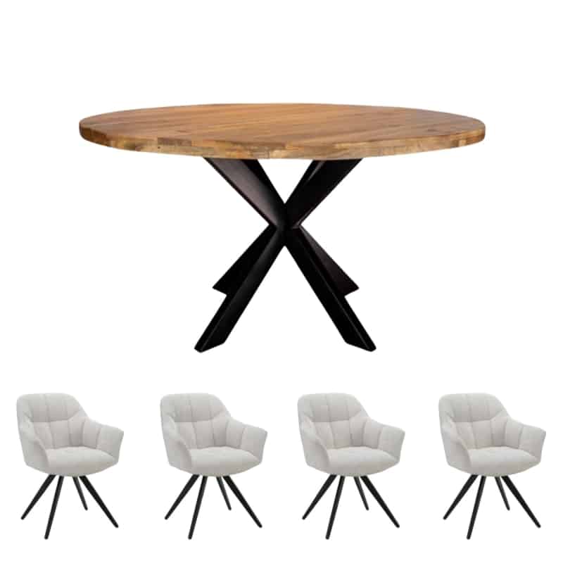 Combi Voordeel - Eettafel 130 cm rond + set van 4 stoelen <h4 style="color: green;">Op Voorraad</h4>
